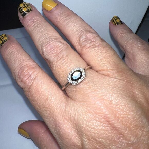 No Brand Jewelry - Sterling Silver With Onyx and Cubic Zirconia Ring